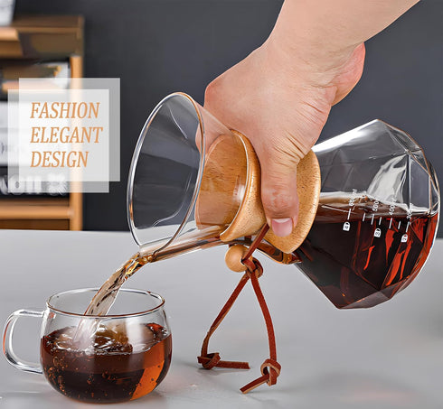 Pour Over Coffee Maker with Reusable Stainless Steel Filter, Lead-Free Borosilicate Glass Carafe