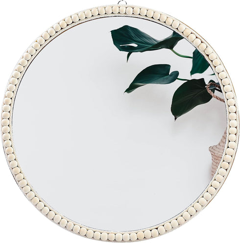 SWTHONY 20 Inch Boho Beaded Round Mirror Wall Decor, Decorative Hanging Circle
