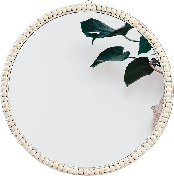 SWTHONY 20 Inch Boho Beaded Round Mirror Wall Decor, Decorative Hanging Circle