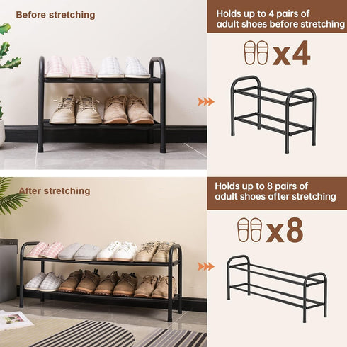 Gonfoam 2-Tier Expandable Shoe Rack, Heavy Duty Metal Free Standing Organizer for Entryway Closet (Black)