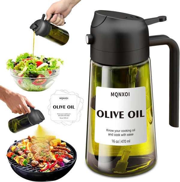 mqnxoi Oil Sprayer for Cooking, 2 in 1 Olive Oil Dispenser Bottle for