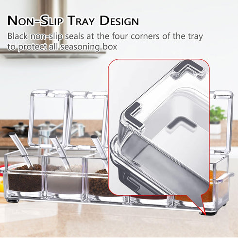 V·RESOURCING Clear Seasoning Box, 5 Pieces Clear Storage Container for Spice, Salt, Sugar, Condiment Jars with Spoons