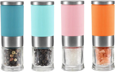 VEVOK CHEF 4Pcs Mini Glass Salt and Pepper Grinder Set, Portable Ceramic Shakers for Travel Kitchen Gift