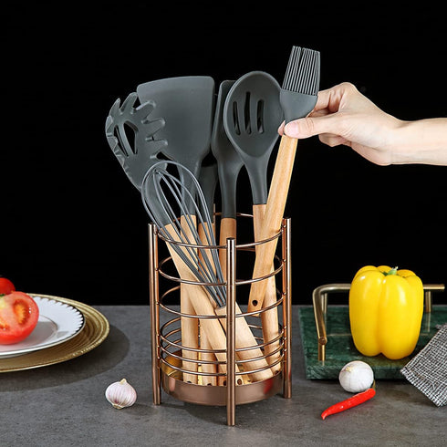 Copper Kitchen Utensil Holder, Stainless Steel Crocks with Titanium Coating, Easy Cleaning Utensil Storage Caddy