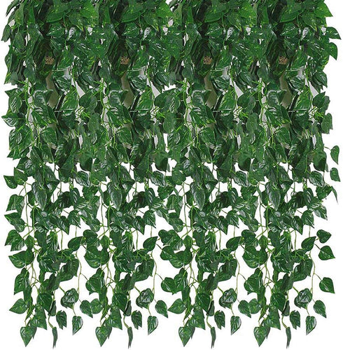 Kalolary 84 Feet Scindapsus Artificial Ivy Garland, 12 Strands Green Leaves Vine for Wedding Arch, Party Decoration