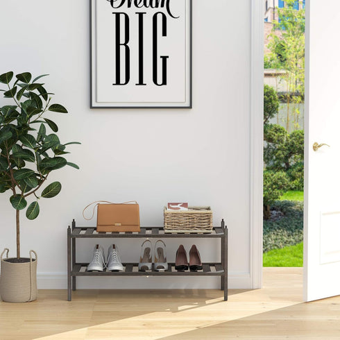 Dranixly 2-Tier Closet, 27.2"x11"x13.2" Bamboo Shoe Rack Stackable Shelf Storage Organizer for Entryway, Hallway