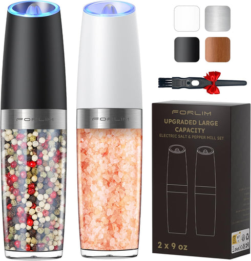 Electric Salt and Pepper Grinder Set, Refillable Battery Operated Automatic Shakers, Adjustable Coarseness