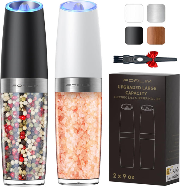 Electric Salt and Pepper Grinder Set, Refillable Battery Operated Automatic Shakers, Adjustable Coarseness
