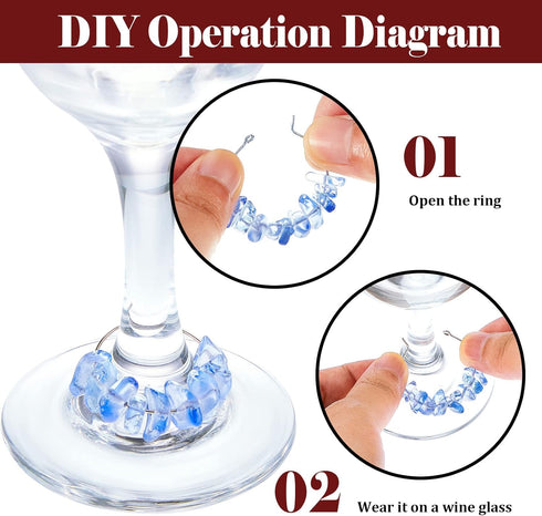 Leinuosen 24 Pcs Wine Glass Charms for Valentines Gift, Gemstone Beads Wine Markers for Party Favors
