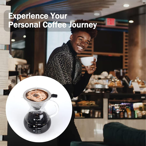 T-mark Pour Over Coffee Maker with Reusable Double-layer Stainless Steel Filter, 800ml/27oz BPA-Free Glass Carafe