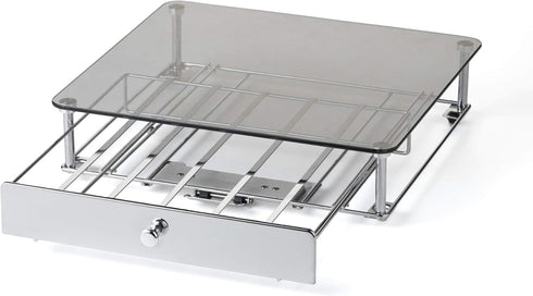 Nifty Rolling Coffee Pod Drawer with Glass Top & Chrome Finish, Compatible with K-Cups, 36 Pod Pack Holder for Kitchen
