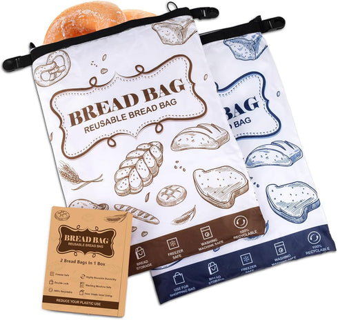 2 Packs Bread Bags, Bread Bags for Homemade Roti, Reusable Sourdough Storage Bag With Zipper, Large Freezer Container