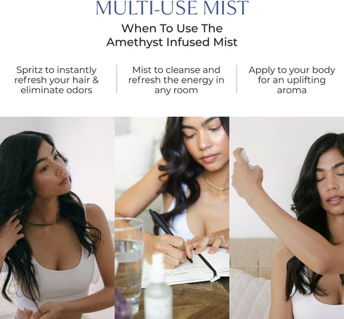 AIIR Amethyst Hair + Energy Refresher - 2 Fl Oz Crystal Infused Room and Hair Mist with Rose Water