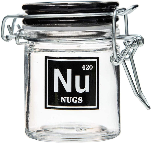 Airtight Glass Herb Mini Storage Jar with Clamping Lid, Choice of Design (Nugs, Small)