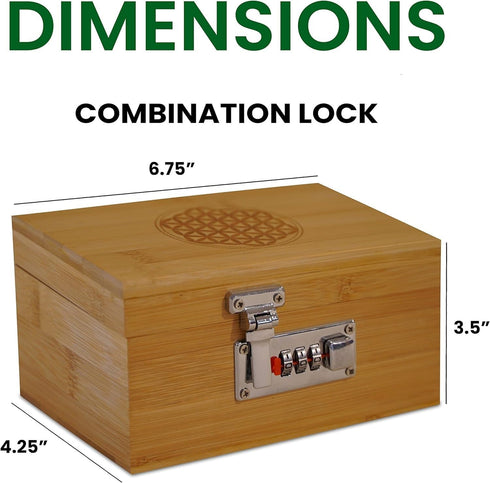 Miracles Bamboo Storage Box - Decorative Box with Lid and Combo Lock for Tea and Spice Storage