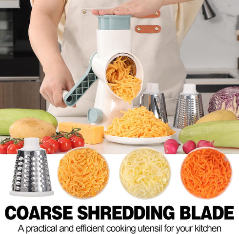 GORCI 3 Cheese Grater Cheese Shredder with Interchangeable Blades, Rotary Cheese Grater Manual Vegetable Slicer