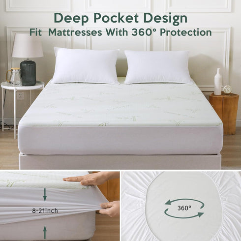 Premium 100% Waterproof King Mattress Protector, Breathable Cover with Deep Pocket 8"-21"