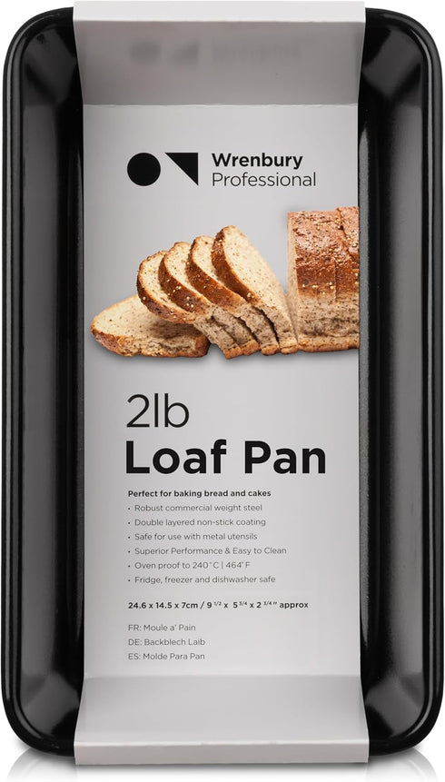 Wrenbury Large 2lb Non Stick Loaf Pan for Baking Bread, Heavy Gauge Carbon Steel