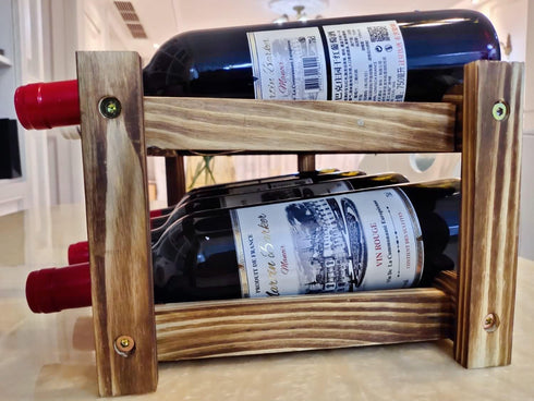 Easy-Install 8-Bottle Wine Rack - Premium Carbonized Pine Wood, Two-Tier Design for Countertop, Home Kitchen Pantry