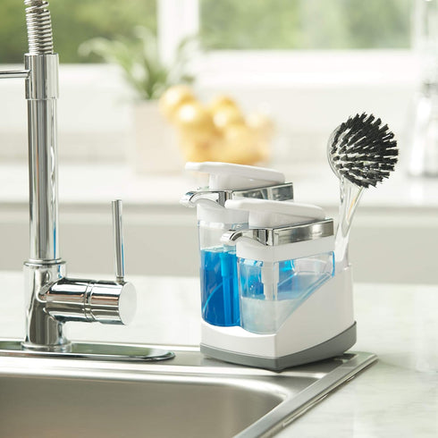 Casabella Duo Sink Sider with Sponge Holder - White & Chrome