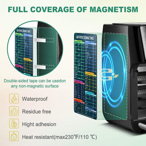 Air Fryer Magnetic Cheat Sheet Set, Cook Times Chart Magnet Sheet for Quick Reference Cooking and Frying
