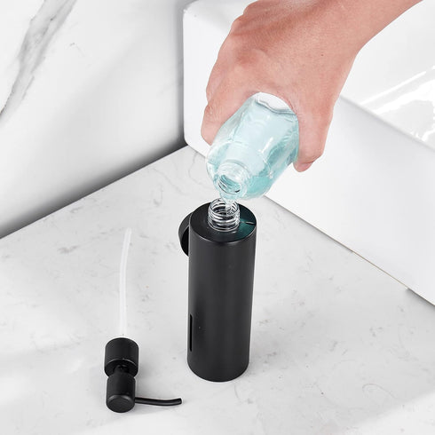 BATHSIR Matte Black Soap Dispenser, Refillable Wall Mounted Shower Soap Dispenser, Stainless Steel Clear Hand Soap Pump