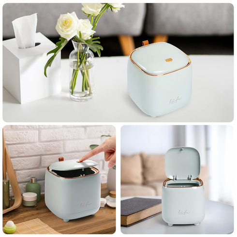 Mini Countertop Trash Can with 12 Rolls of Trash Bags, Tiny Desk Trash Can with Press Type Lid for Bathroom Vanity