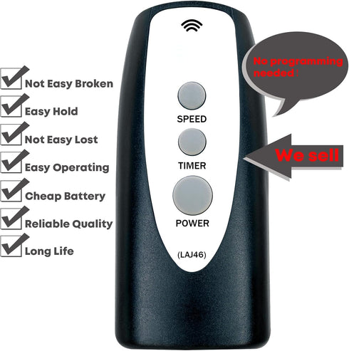 Replacement Remote Control for Lasko 2033654B 2033654 1843 1844 2546 3540 3542 S18625 S18924 1646 1850 1854 1880 1885 2740 2744 3440 A20561 A20700 Cyclone Pedestal Upright Fan