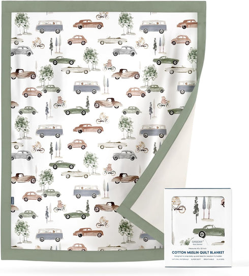 GRSSDER Cotton Muslin Quilt Blanket - Silky Soft and Breathable Baby Blanket