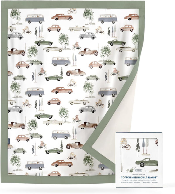 GRSSDER Cotton Muslin Quilt Blanket - Silky Soft and Breathable Baby Blanket