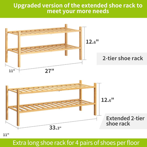 2-Tier Closet BMOSU Bamboo Extended Shoe Rack Premium Stackable Shoe Shelf Storage Organizer for Hallway Living Room