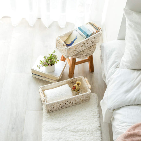 Countertop Set 2, Mkono Macrame Storage Baskets Boho Decor Box Handmade Woven Decorative Toilet Tank Shelf Cabinet