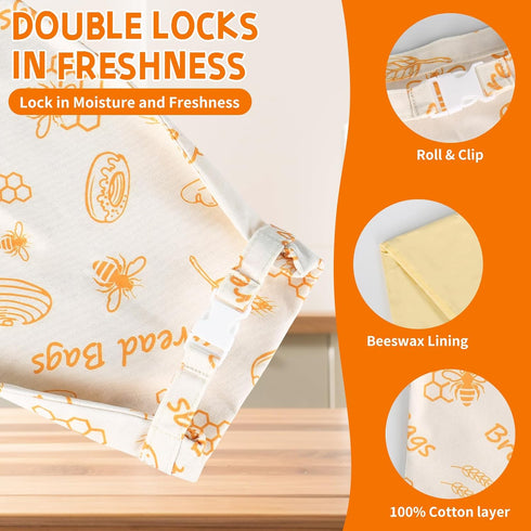 LuxDuo 2-Pack 17"12" Reusable Bread Bags for Homemade Bread,Beeswax Bread Bags for Sourdough,Bread Bag Reusable,Cotton