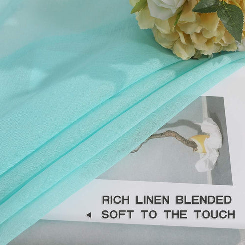 MIULEE 2 Turquoise Semi Sheer Window Curtains, Aqua Blue Linen Textured Grommet Top Drapes for Bedroom Living Room