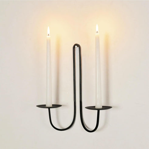 Double Armed Iron Candle Holders, Metal Wall Sconce Holder Set of 2, Black Modern Wall Candle Sconces for Living Room,
