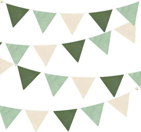 2 Sets of Sage Green Pennant Banner 24Pcs Nursery Garland Flags Olive