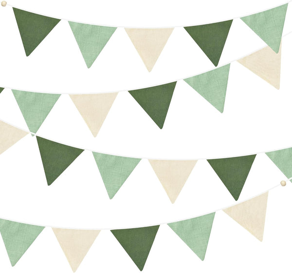 2 Sets of Sage Green Pennant Banner 24Pcs Nursery Garland Flags Olive