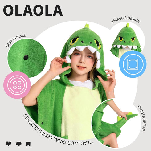 3-12 OLAOLA Dinosaur Hooded Kids Beach Towels for Years Boys Girls, Soft Absorbent Kids Hooded Bath Towel Wrap, Toddler