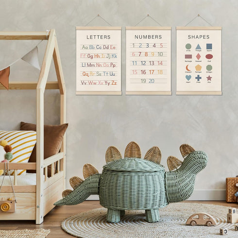 Set 3 16x12 Inch, of Alphabet Numbers Poster Hanger Frame, Preschool Learning Posters, Educational Canvas Wall Art