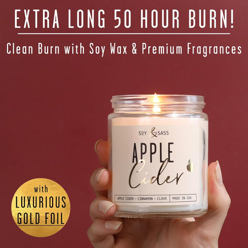 Apple Cider Candle - Fall Scented Candle with Essential Oils - 9oz Reusable Jar, 50Hr Burn, Made in USA