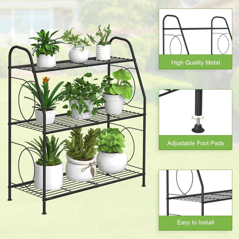3 VyGrow Plant Stand, Tier Plant Shelf for Indoor Outdoor, Heavy Duty Metal Outdoor Plant Stand Holder Rack for Living