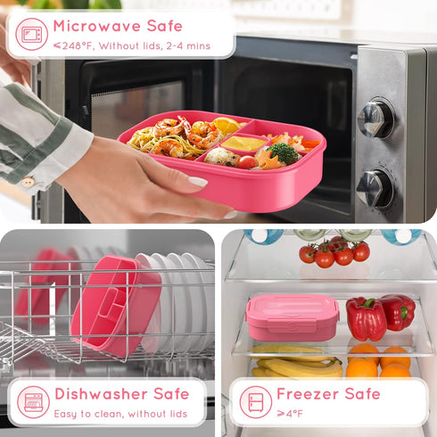 Bento Box, 44oz 4 Compartment Lunch Container with Cutlery for Kid/Adult/Toddler, Leak Proof, BPA Free (Pink)