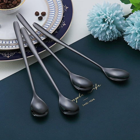 Black Long Handle Spoon, Coffee Stirrers, Premium Stainless Steel Ice Tea Spoons, Ice Cream Spoon, Cocktail Stirring