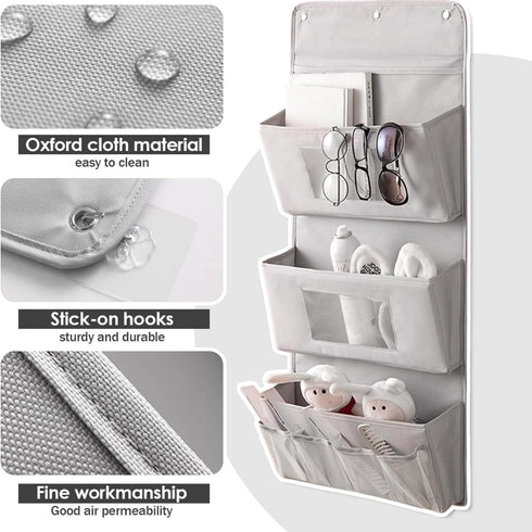 Wall Hanging Organizer Canvas with Pockets, Waterproof Oxford Cloth Storage Bag for Kitchen, Bedroom, Bathroom, Office