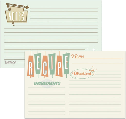 Retro Recipe Cards from Dashleigh: 48 Blank, Water-Resistant, Double-Sided Cards, 4x6 inches