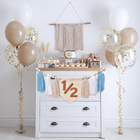 Dokuna 1/2 Half Birthday High Chair Banner - Boys Half Birthday Party Decorations Photo Backdrop, Half Way to One