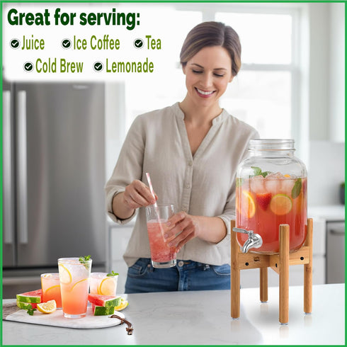 7-10 Inch ZPirates Drink Dispenser Stand - Adjustable Bamboo Holder Riser for Compatible Water, Lemonade, Juice