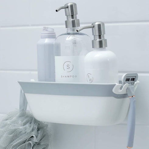 SlipX Solutions Power-Lock Shower Organizer Caddy with Suction Cups, Holds Up to 22lbs for Shampoo & Soap