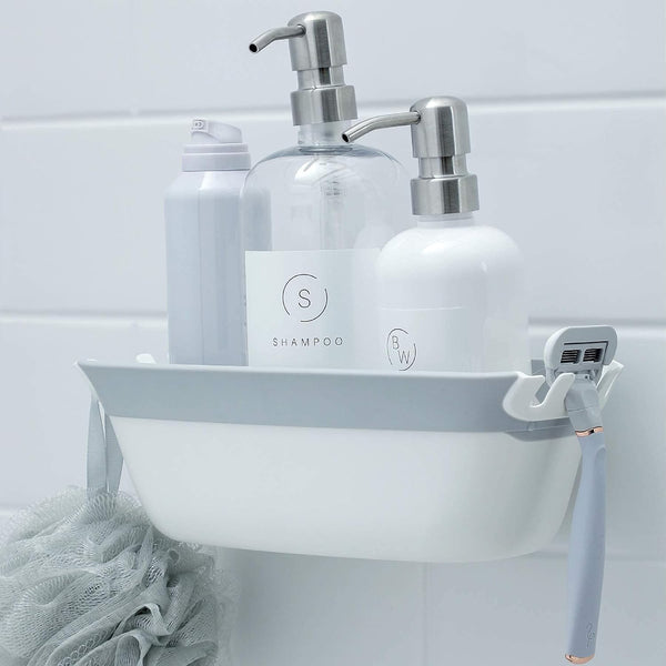 SlipX Solutions Power-Lock Shower Organizer Caddy with Suction Cups, Holds Up to 22lbs for Shampoo & Soap