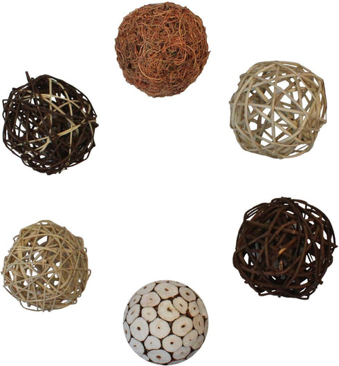 Blue Donuts Decorative Balls, Assorted Rattan Wicker Balls for Centerpiece Bowl Fillers, Pack of 6